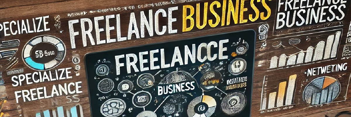 A professional workspace with a laptop- notebook- and coffee cup on a wooden desk- symbolizing freelancing business growth